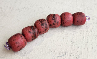 African Sand Cast Rolled  Barrell Beads(6 Beads)  approx 12 x 13mm *Speckled Ruddy Red