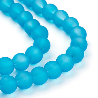Glass Beads (Frosted Deep "Sea Glass Blue/ Turquoise")  *6mm /8mm