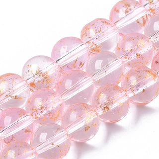 Glass Rounds *Clear Pink Glass with a Gold Foil Splash.  Round  (8mm) *Approx 50 Beads.