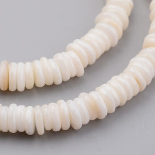 Natural Shell Bead Strands, Square Heishi Beads, Floral White, 7x7x2mm, Hole: 1mm; *Approx 200 Beads