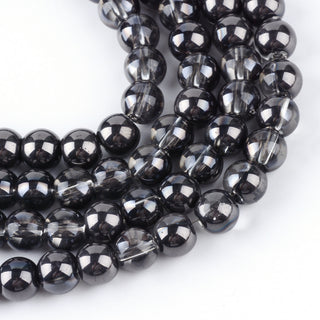 Glass Beads (Half Plated Black), Round,  *See Drop Down for Size Options
