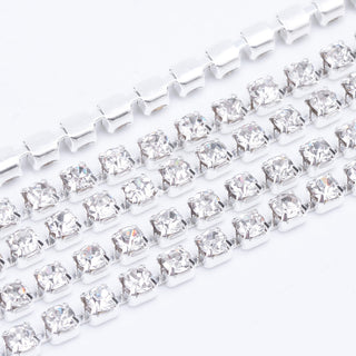 Brass & Rhinestone Cup Chains, Silver Color Plated, Crystal, 3.5 mm.  *Sold by the foot
