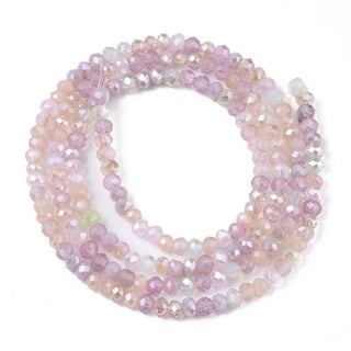 Electroplate Glass Beads Strands, AB Color Plated, Faceted, Rondelle, Lustered Mixed Shades of Pinks, 3x2.5mm, Hole: 0.7mm, about 190 Beads/ Strand