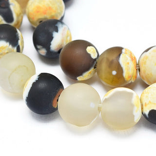 Agate (8 mm Size  Rounds) Gorgeous Black- Yellows-Tans-creams  (16" strand)