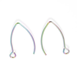 Vacuum Plating 304 Stainless Steel Earring Hooks, Rainbow, Multi-color, 26x15.5mm, Hole: 2.5mm; Pin: 0.7mm.  (Packed 1 Set- 2 Ear Wires).  (See Drop Down)