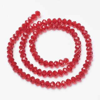 Crystal (Chinese) *Faceted Rondelle  (Red)   4 x 3mm.   Approx 145 Beads on an 18" Strand.