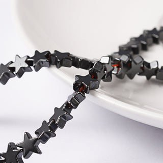 Electroplate Non-magnetic Hematite Beads Strands, Star, (Black) 6mm by 2mm thick, Hole: 1mm; *Approx 85 Beads.