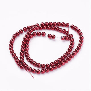 Non-magnetic  Hematite Bead Strands, Round, Red, 4mm, Hole: 1mm; about 103pcs/strand, 15.7''