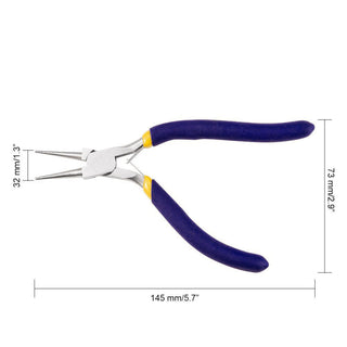 Jewelry Pliers with Shaped Comfort Grips.  Iron Round Nose Pliers, Size: approx 73mm wide, 145mm long, 10mm thick.