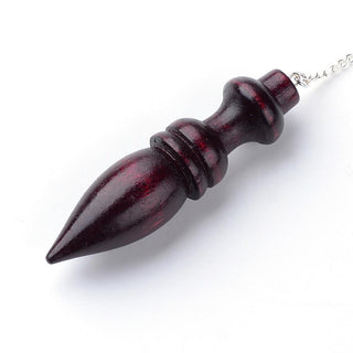 Wood Dowsing Pendulum Pendant, Dyed, with Iron Cross Chains, Coconut Brown, 10.24”(26cm), Hole: 2mm  (Sold Individually)