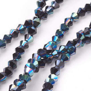 Bicone. Half Electroplated over Black, Faceted, 3mm x3.5mm, Hole: 1mm; about 150pcs/strand, 18"