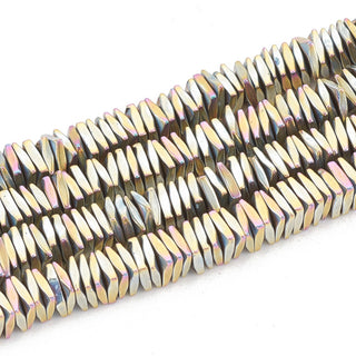 Electroplate Non-magnetic Synthetic Hematite Beads Strands, Faceted, Square Heishi Beads, Rainbow Plated Size: about 4mm long, 4mm wide, 1mm thick, hole: 1mm; about 385pcs/strand