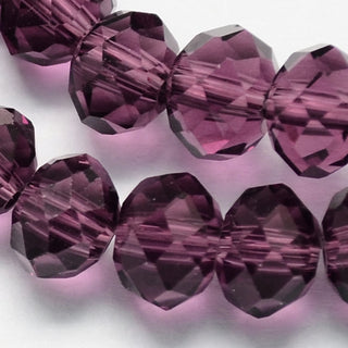 Glass Beads, Faceted, Rondelle, (Purple), 14 x 10 mm, Hole: 1mm.  (Approx 30 Beads/ Strand)
