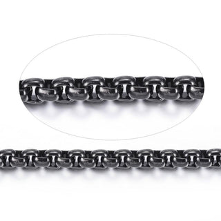 304 Stainless Steel Venetian Chains, Box Chains, Soldered, Square, Electrophoresis Black, 2x2x1mm, *Sold by the Foot