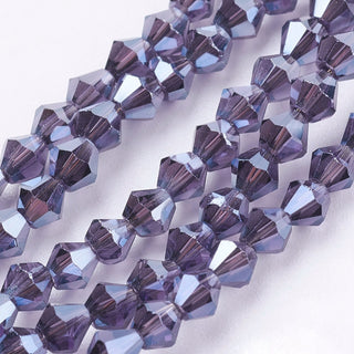 (3MM).  Full Electroplate Bicone Glass Bead (Purple Thistle) 17" Strands, Grade AA, 3x3mm, Hole: 1mm
