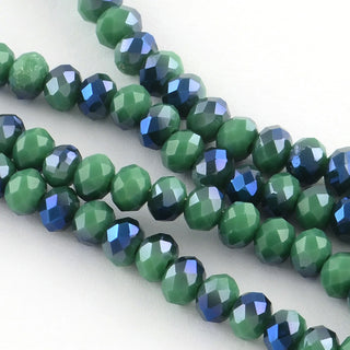 Faceted Glass Rondelle (6 x 4mm) *Half Electroplated Blue.  Medium Green  (approx 100 beads per 15.5" Strand)