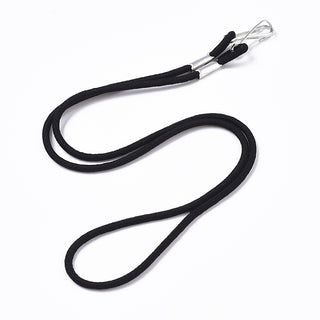Elastic Cord Lanyard Strap, Ear Holder Rope, with Platinum Plated Iron Keychain Clasps, Black, 62x3mm; Iron Keychain Clasp: 22.5x7.5x2mm