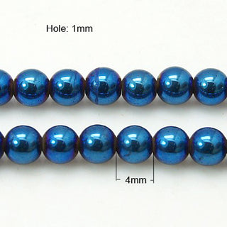 Non-magnetic  Hematite Bead Strands, Blue, 4mm, Hole: 1mm; about 103pcs/strand, 15.7''