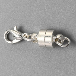 Brass Magnetic Clasps, with Lobster Claw Clasps, Column, Silver, 25x6mm.  Packed 2 Clasps.