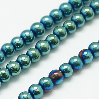 Non-magnetic  Hematite Bead Strands, Green, 4mm, Hole: 1mm; about 103pcs/strand, 15.7''