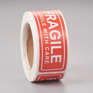 "FRAGILE" Stickers.  Approx. 76mm wide, 25.3mm long; 150pcs/roll.   RED.