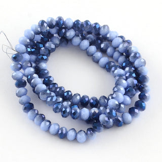 Faceted Glass Rondelle (6 x 4mm) *Half Electroplated Blue.  Lavender  (approx 100 beads per 15.5" Strand)