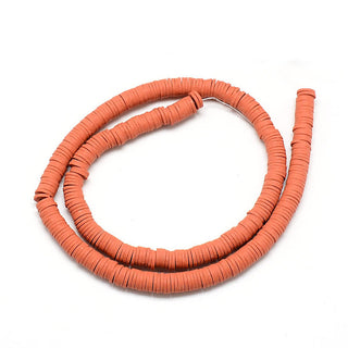 Handmade Polymer Clay Bead Strands, Heishi Beads, Disc/Flat Round, Coral, 4x0.5~1mm, Hole: 1.5mm; about 320~447pcs/strand,