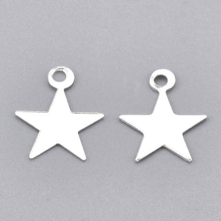 Iron Charm (Star), Silver Color Plated, 10x8x0.5mm, Hole: 1mm.  *Packed 25 Stars