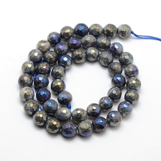 Labradorite *Faceted (Round) 8 mm **ELECTROPLATED (16"Strand.  Approx 50 Beads)  *A Grade Semi Precious
