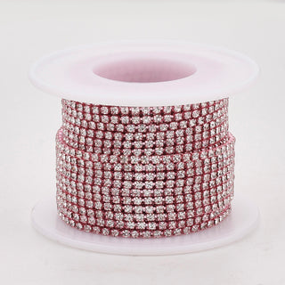 Electrophoresis Rhinestone Brass Chains, Rhinestone Cup Chains,  Pink, 2mm;  (Sold by the Foot)