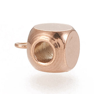 Vacuum Plating 304 Stainless Steel Hanger Links, Cube Bail Beads, Rose Gold, 6 x 3 x 3mm, Hole: 1.6mm.  (Packed 5)
