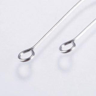304 Stainless Steel Eye Pins.  (Packed 25 Pins).  50 x .05 mm size.  (Stainless Color) *Packed 25 Pins