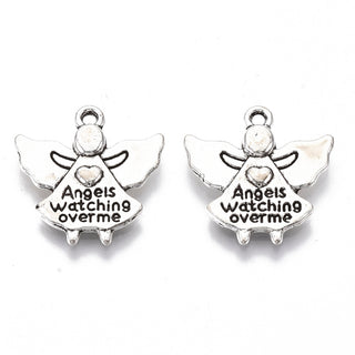 "Angels Watching Over Me" Charm.  19.5 x 19 x 3mm.  Metal.  Silver Color.  Sold Individually.