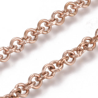 304 Stainless Steel Rolo Chains, Belcher Chain, Unwelded, Rose Gold, Links: 4x0.9mm  *Sold by the Foot