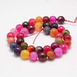 Faceted Natural Fire Agate/Dragons Vein Agate Beads Strands, Round (Multi Color), 10mm, Hole: approx  38 Beads