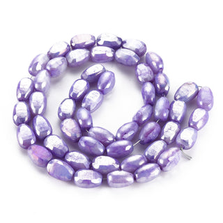 Opaque Baking Painted Crackle Glass Beads Strands, Faceted, AB Color Plated, Melon Seeds Style, Med. Purple, 9x6x4.5mm, Hole: 1.2mm, approx 50 Beads.