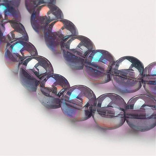 Glass Beads, Round, AB Color Plated, Dark Purple/Blue, 6mm, Hole: 1mm; * Approx 50 Beads