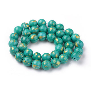 Natural Mashan Jade (Mid Seas Green with Gold Powder) * Round  (8mm).  Approx 50 Beads.