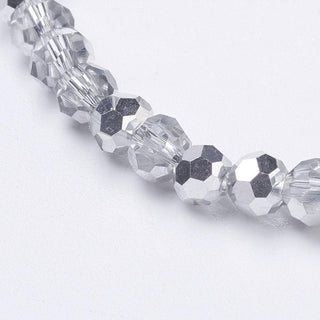 Glass Beads Half Electroplate Silver on Clear (4mm Faceted Rounds)