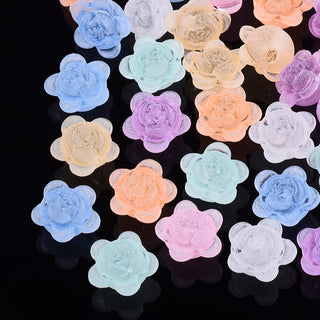 Transparent Acrylic Beads, Frosted Style, Flower, Mixed Color, 10x10x7mm, Hole: 1.8mm.   (Packed 10 Gram Bag- Approx 45-50 Beads)