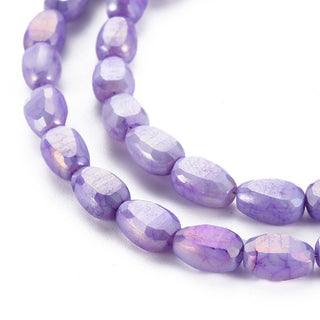 Opaque Baking Painted Crackle Glass Beads Strands, Faceted, AB Color Plated, Melon Seeds Style, Med. Purple, 9x6x4.5mm, Hole: 1.2mm, approx 50 Beads.