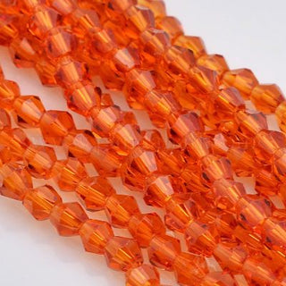 Bicone Beads, Faceted Glass Beads Strands, Orange, 3x3~3.5mm, Hole: 0.5mm; about 150pcs/strand, 15.5"