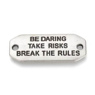 Tibetan Style Alloy Links/Connector, Rectangle with Words:  "Be Daring. Take Risks. Break the Rules", Antique Silver, 34x14x2mm, Hole: 2.5