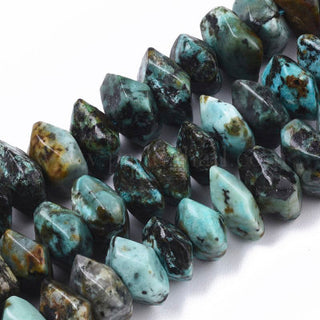 Natural African Turquoise Beads Strands, Nuggets, Faceted, 9.5~11x6~7mm, Hole: 1.2mm; (approx 30 Beads)