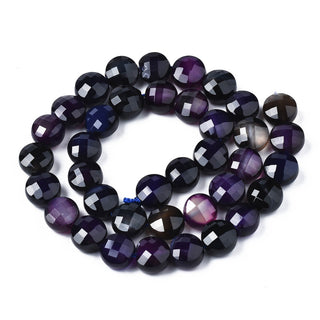 Natural Agate Beads Strands, Faceted, Flat Round, Purple, 9.5~10.5x9.5~10.5x6~8mm, Hole: 0.7~1.2mm, approx 37 beads