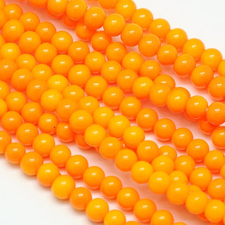 Glass Beads (Round) Orange, 6mm, Hole: 0.7~1.1mm, approx 70 Beads. 15 inch strand.