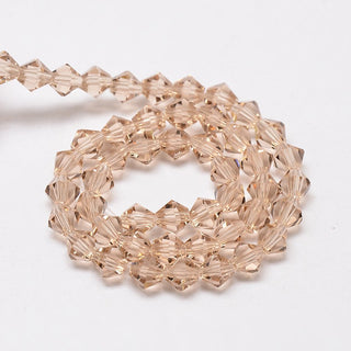 Bicone Beads Faceted.  Peach Puff. (4 x 4mm).  (Approx 95 Beads/strand).