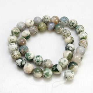 Agate (Tree Agate) 15.5" strand. (rounds) *See Drop Down for SIze Options. Natural Greens/tans/White