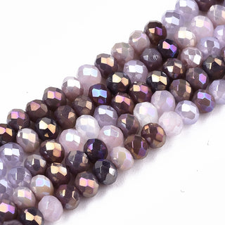 Faceted Rondelle Glass Beads Strands, Shades of Purple, 3.5 x 3mm, Hole: 0.8mm; *Approx 150 Beads.