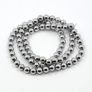 Hematite (Silver Plated)  Round.  15" Strand.  Non Magnetic.  *(See Drop Down for Size Options)